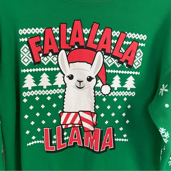 Fa La La La Llama Ugly Christmas Sweatshirt Crewneck Green Medium 7-9 Juniors - Picture 3 of 9